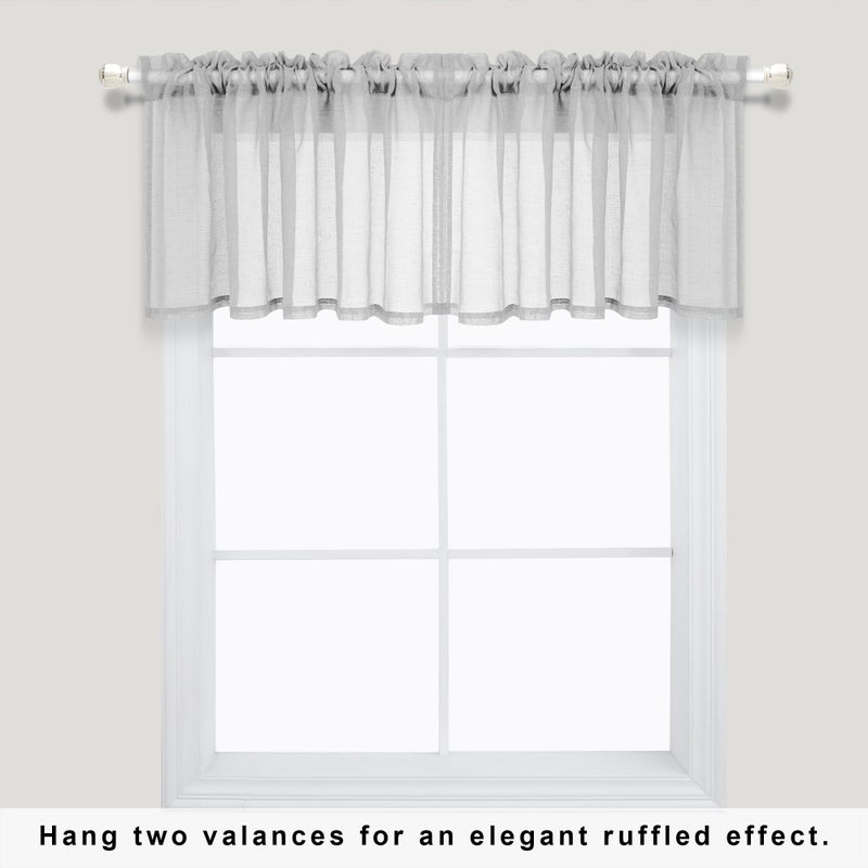 KOUFALL Grey Valances 18 Inches Long for Living Room Pocket 1 Panel Light Filtering Linen Semi Sheer Translucent Valence Gray Toppers for Window Kitchen Bathroom Bedroom Silver Grey 52x18 Inch Length - Image 4